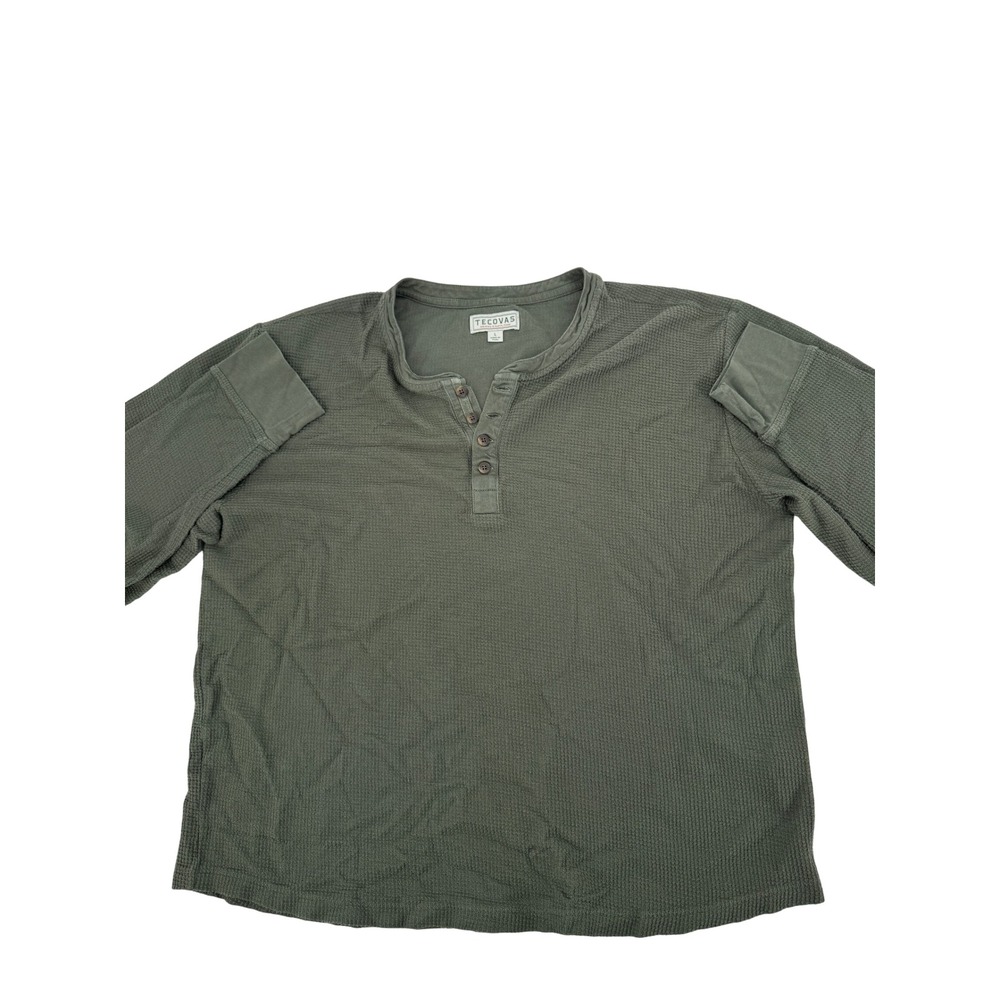 Tecovas Henley Shirt Mens L Olive Green Waffle Knit Pima Cotton Western Rugged